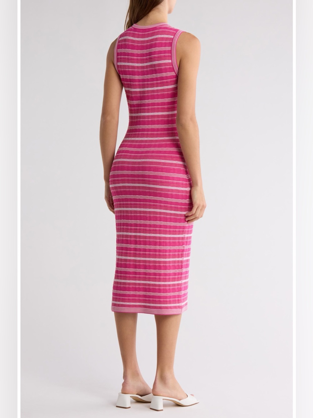 ๐ NWT Theory Carnation Multi Stripe Rib Knit Midi Tank Dress XS Sweater Crepe - Picture 2 of 14